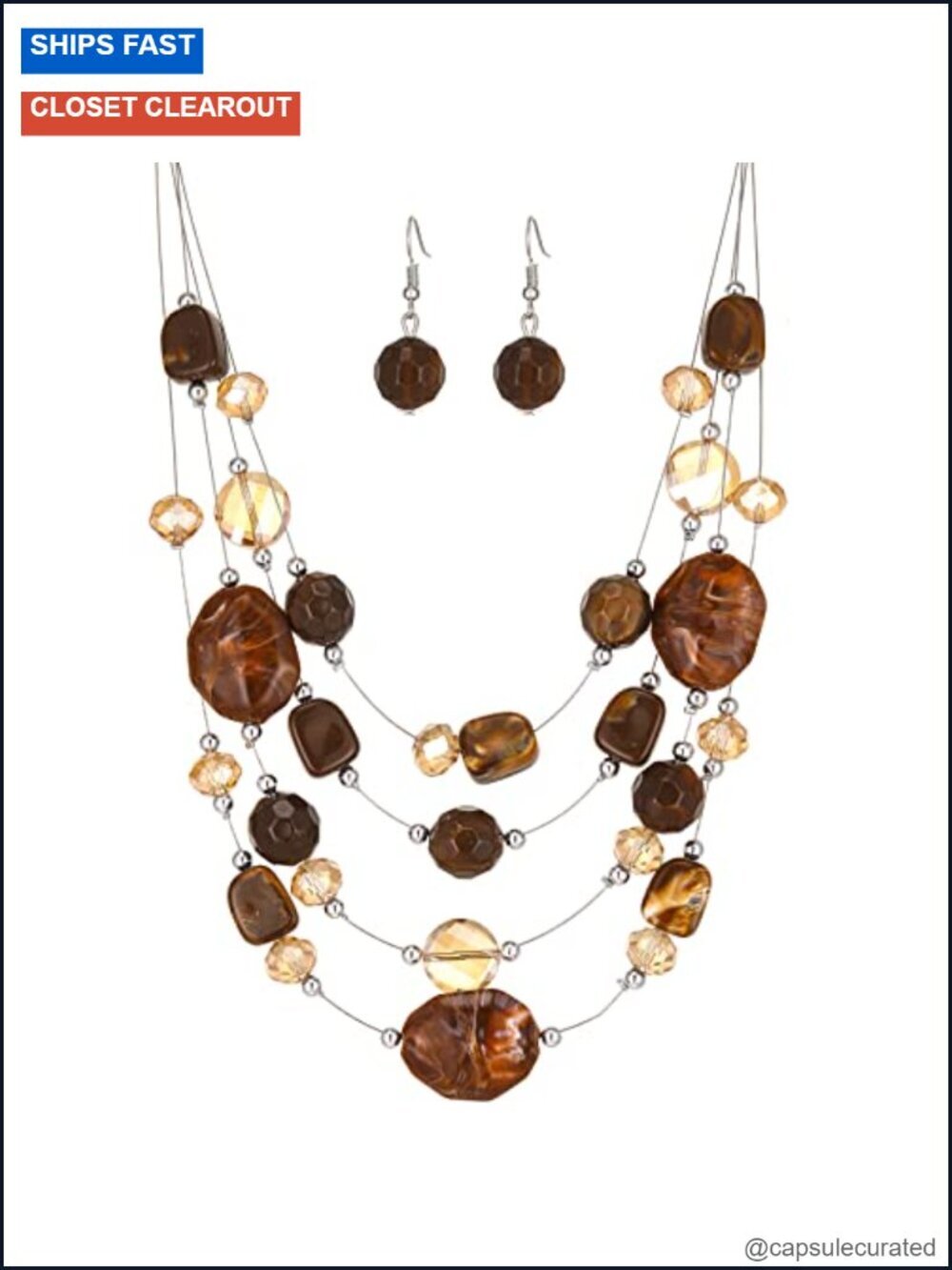 Layered Chunky Beaded Multi-Layer Statement Necklace and Earrings Set
